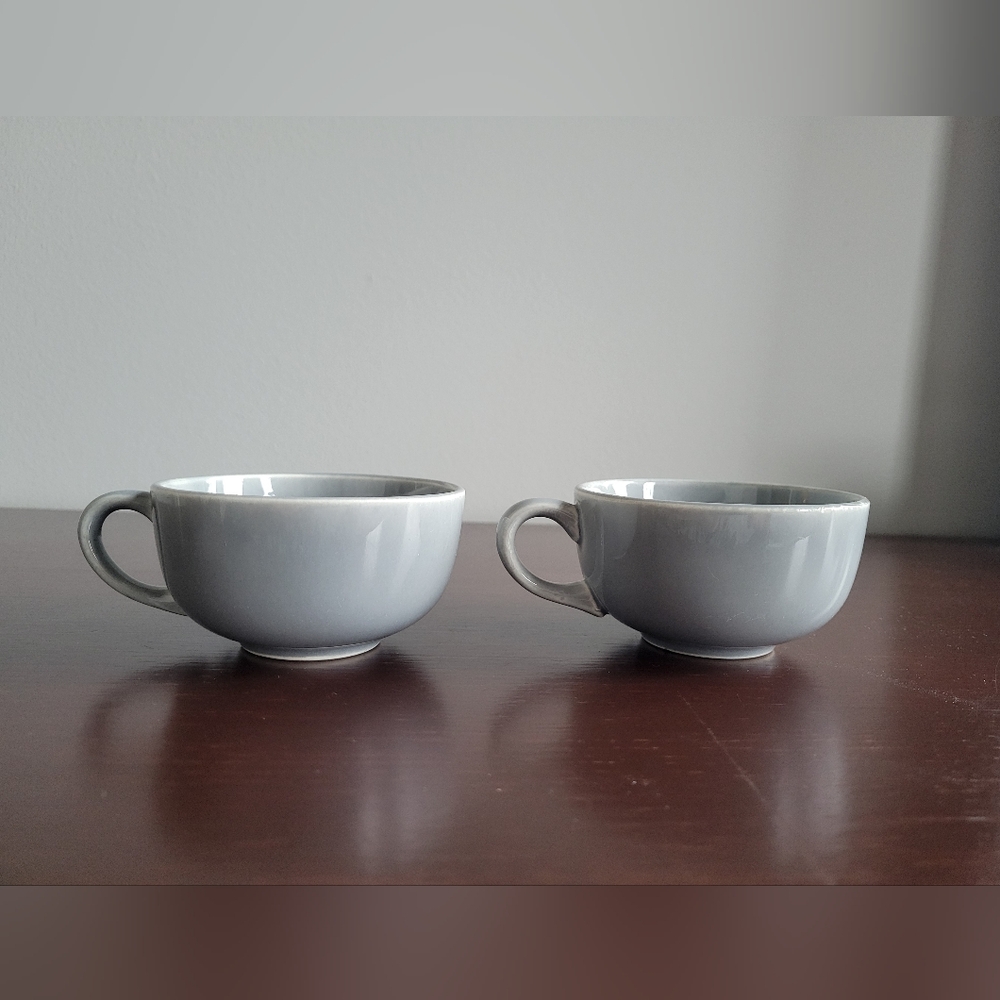 Paden City Pottery Greenbrier Morning Mist Gray Porcelain Cups, Set of 2